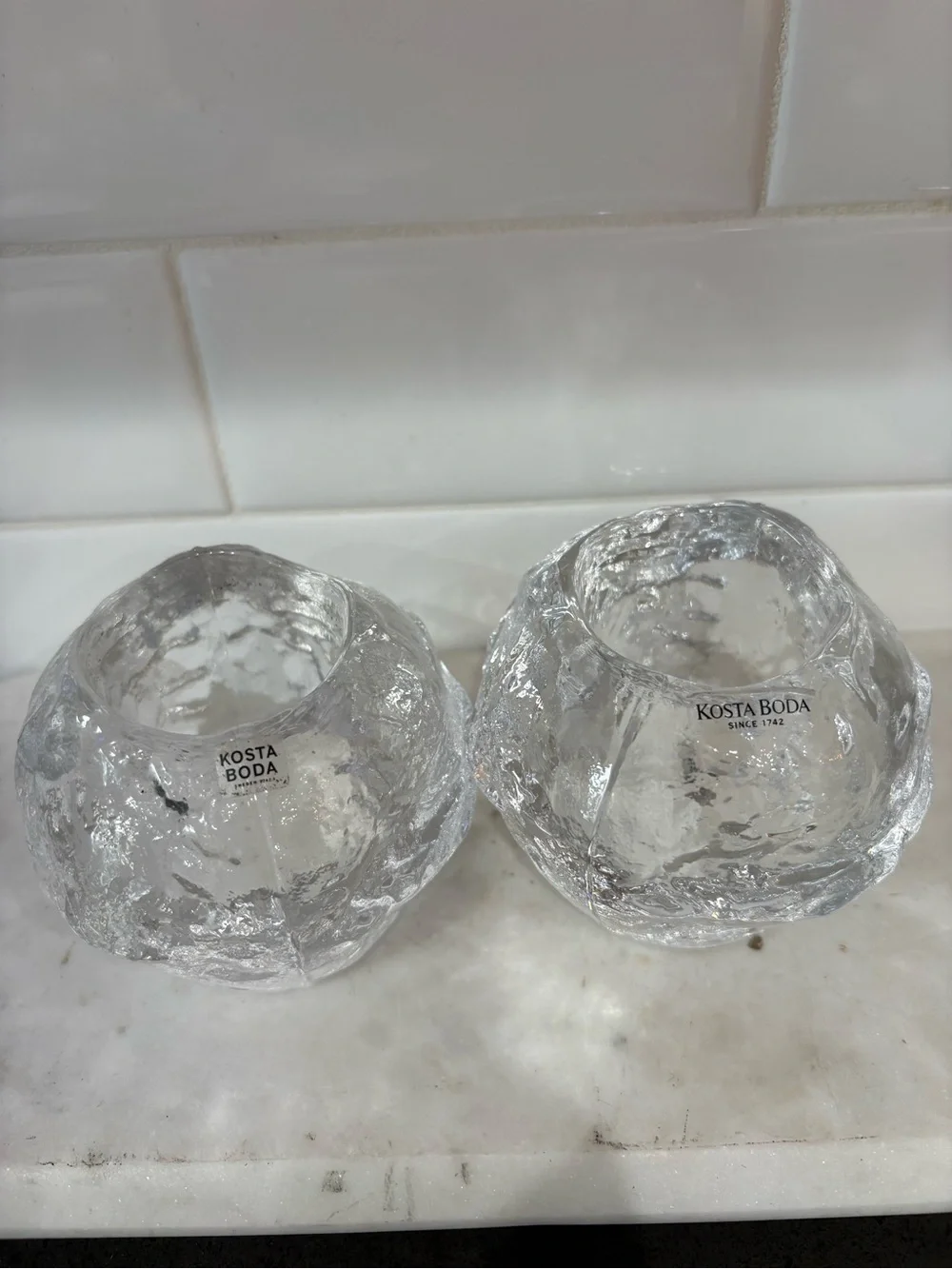 Kosta Boda Clear Textured Glass Votives - Pair